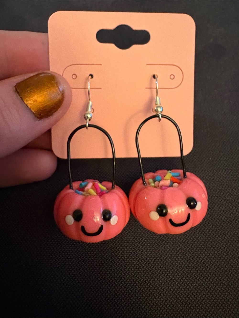 4/$20 Cute Pink Pumpkin Sprinkle Earrings